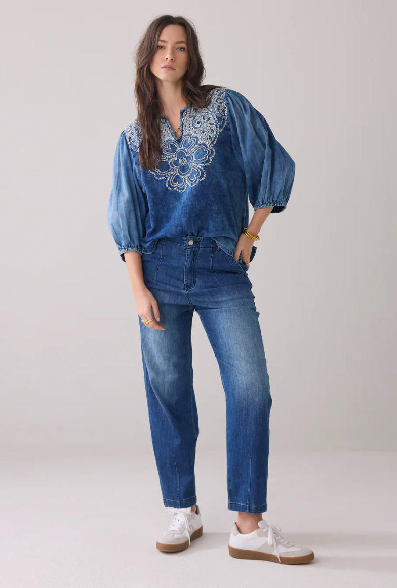 Stone-wash denim top