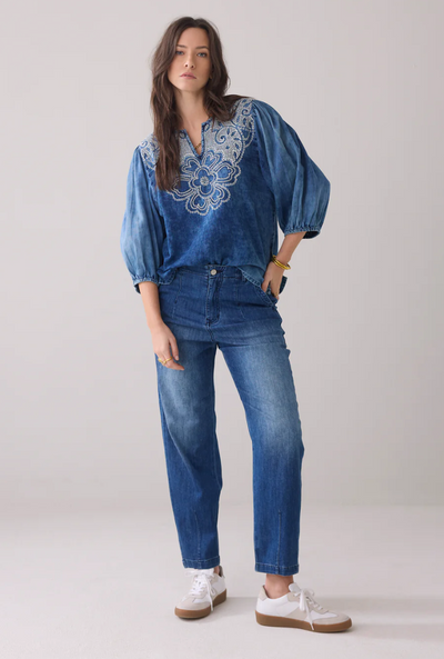 Stone-wash denim top