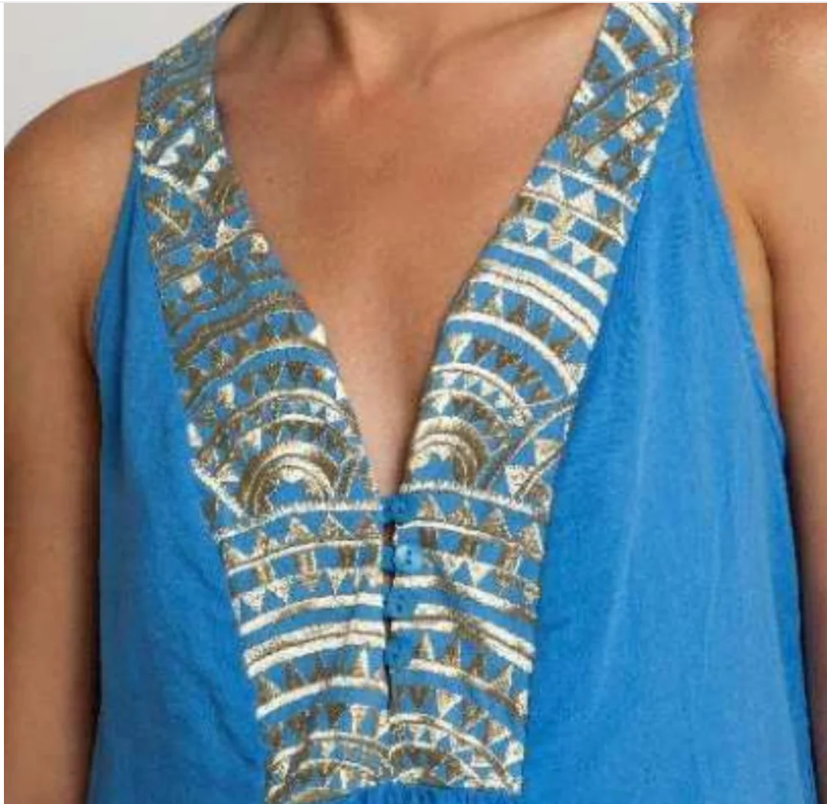 Royal blue dress with gold embroidery