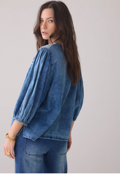 Stone-wash denim top