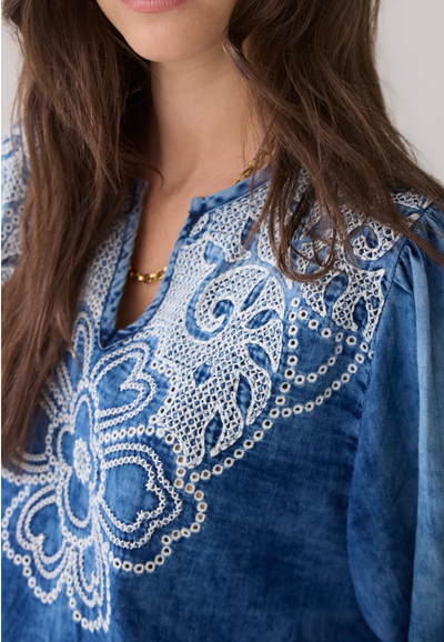 Stone-wash denim top