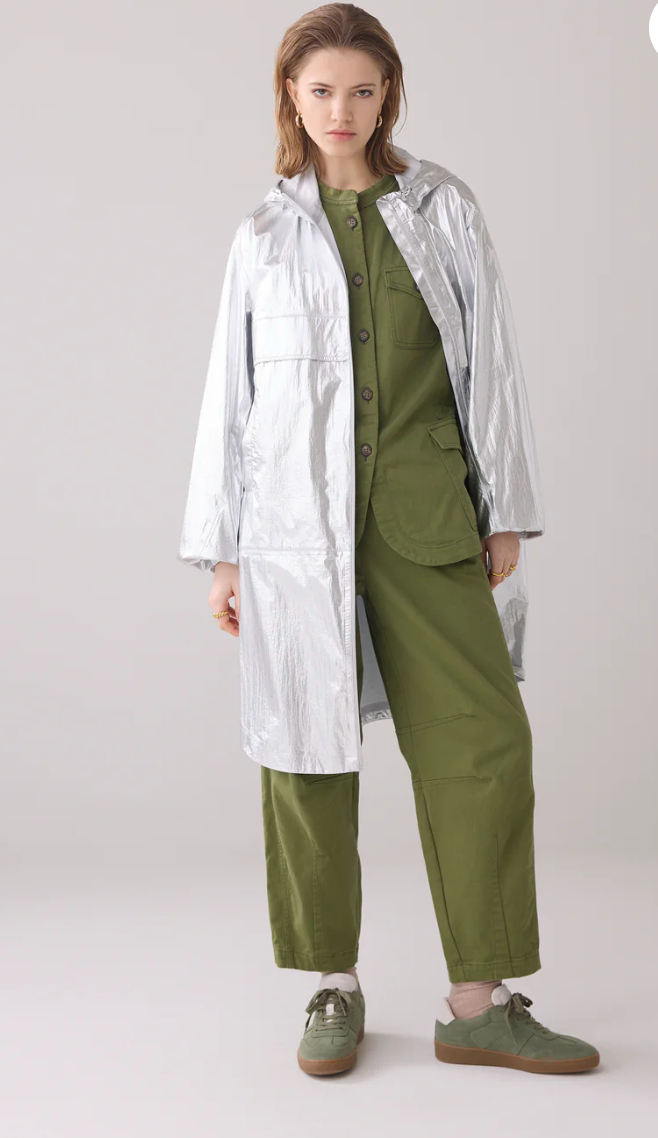 Metallic mackintosh with storage bag