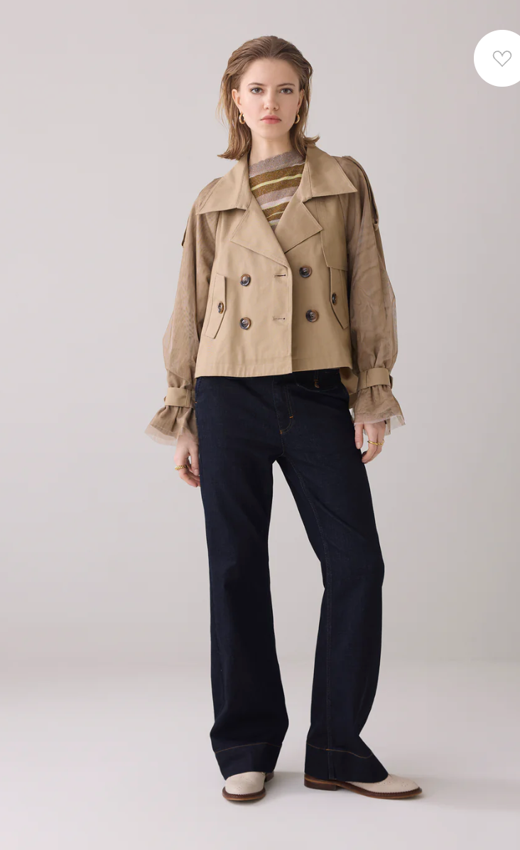 Short trench coat with mesh sleeves