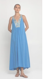 Royal blue dress with gold embroidery