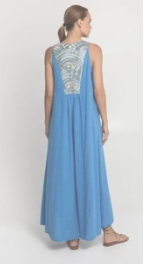 Royal blue dress with gold embroidery