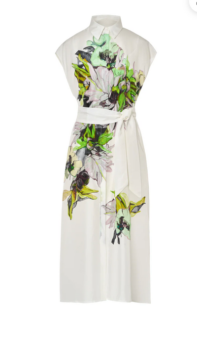 Floral Print Habotai Silk Shirt Dress
